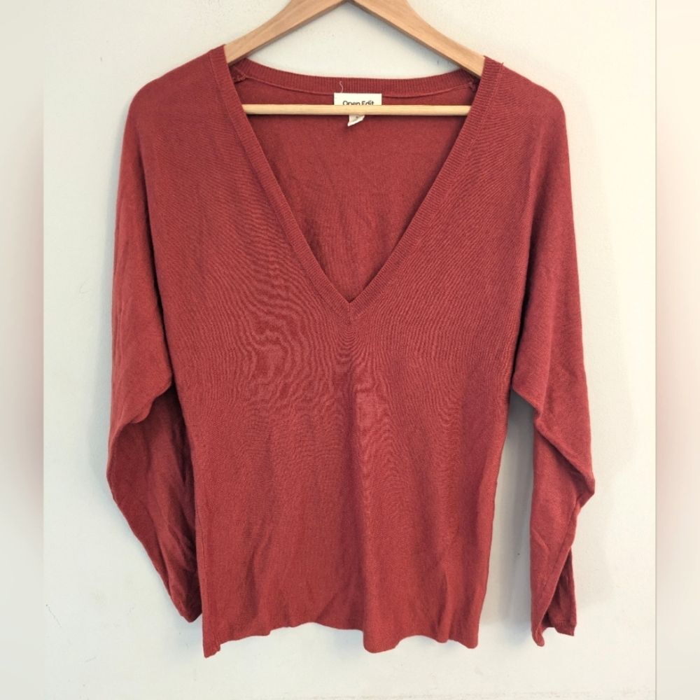 Open Edit Dolman Sleeve Rust Sweater Top Size S Bossa Nova